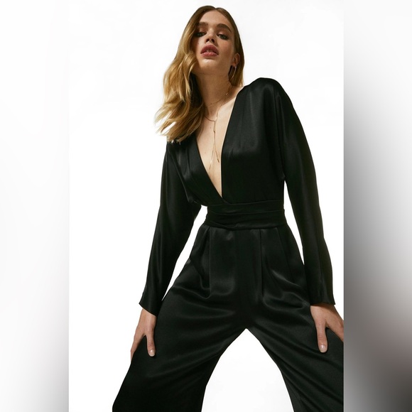Karen Millen Viscose Satin Crepe Long Sleeve Jumpsuit